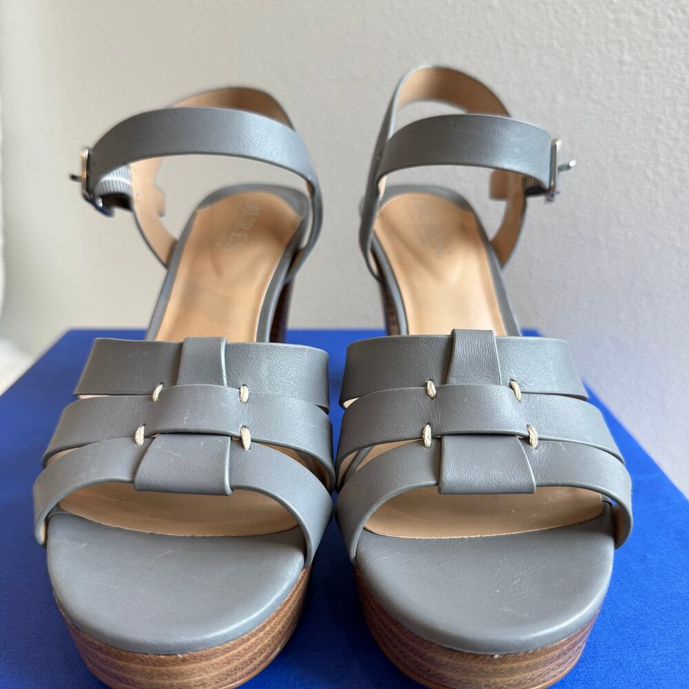 Lauren Ralph Lauren Soffia Nappa Leather Ankle Strap Platform Sandal Gray Size 7 - Picture 2 of 8